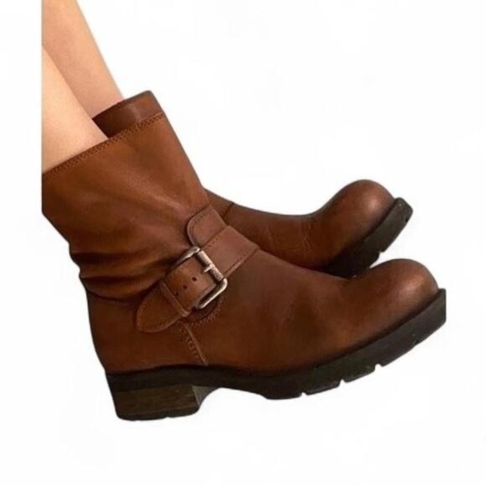 Diesel Women's Brown Leather Buckle Moto Biker Boots Size 36